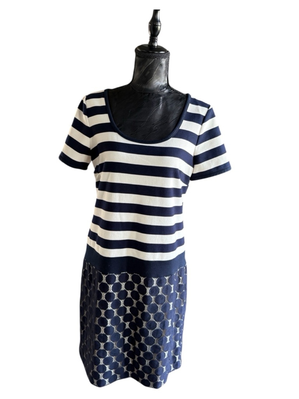 WEEKEND SALE! Musette Navy & White Stripe Geometric Dress Size 10